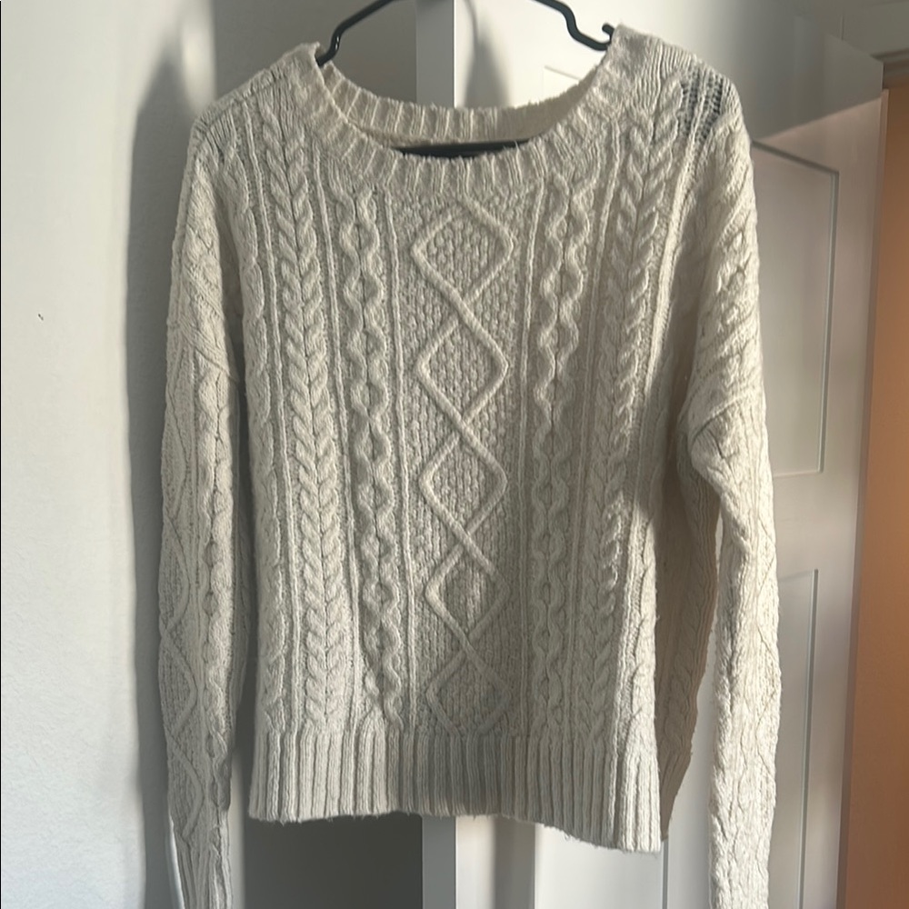 American Eagle Outfitters Cream Cable Knit Crew Neck Sweater
